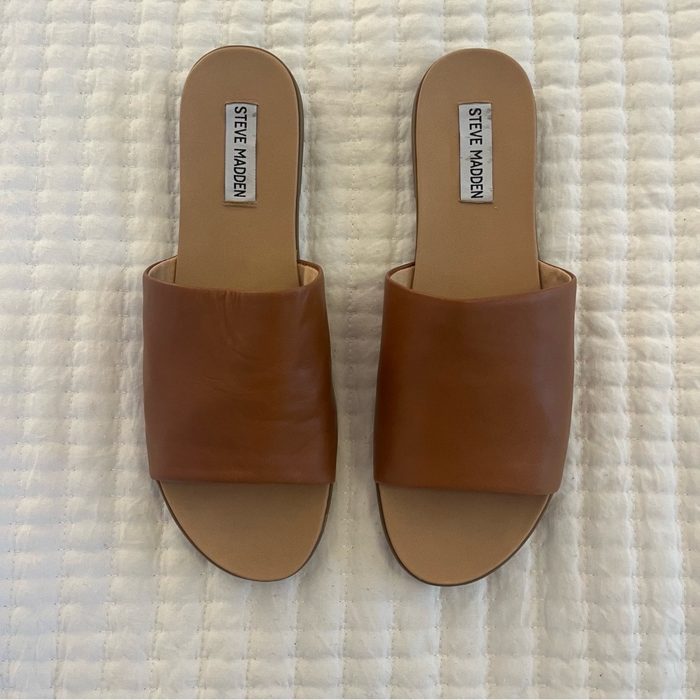 Steve Madden Brown Leather Slide Sandals